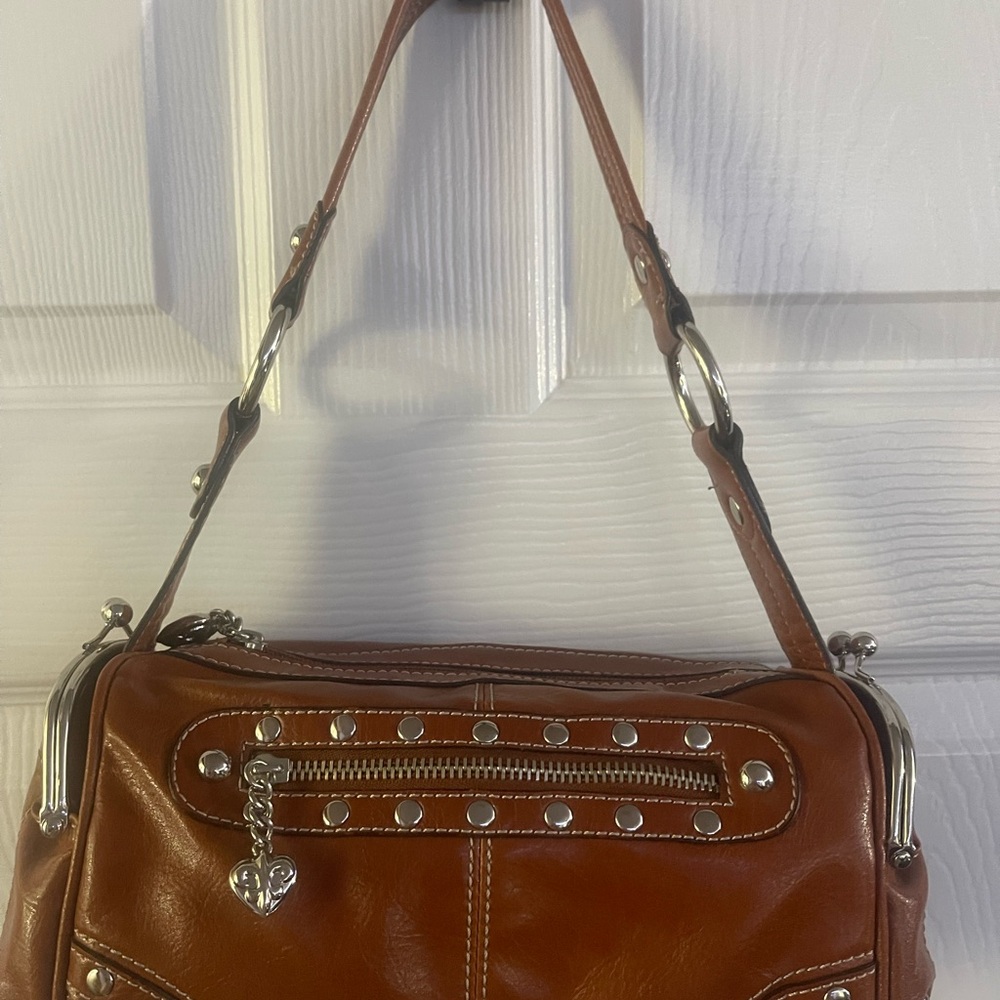 Kathy Van Zeeland Brown Shoulder Bag with Studded Details